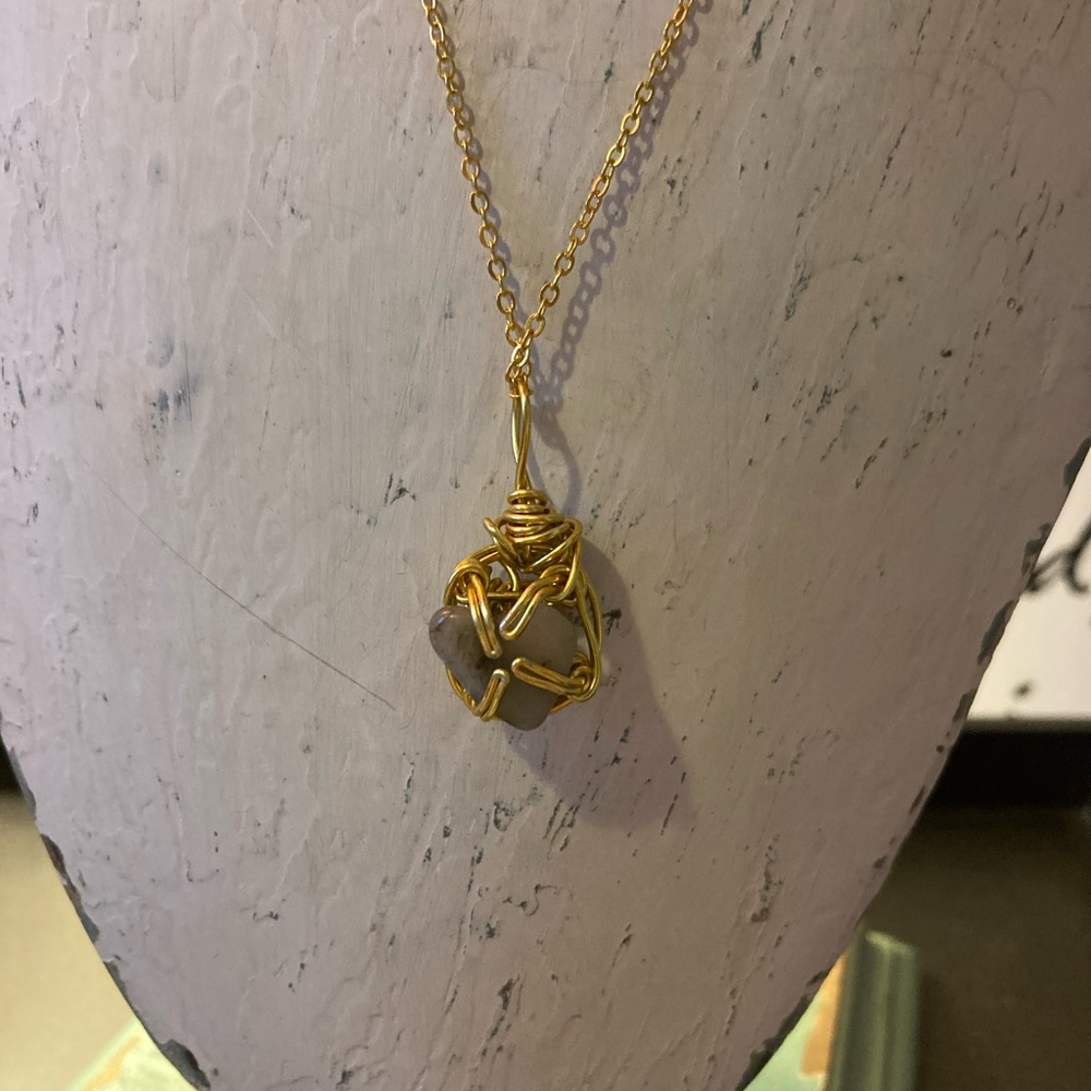 Handmade Light Gemstone With Gold Necklace